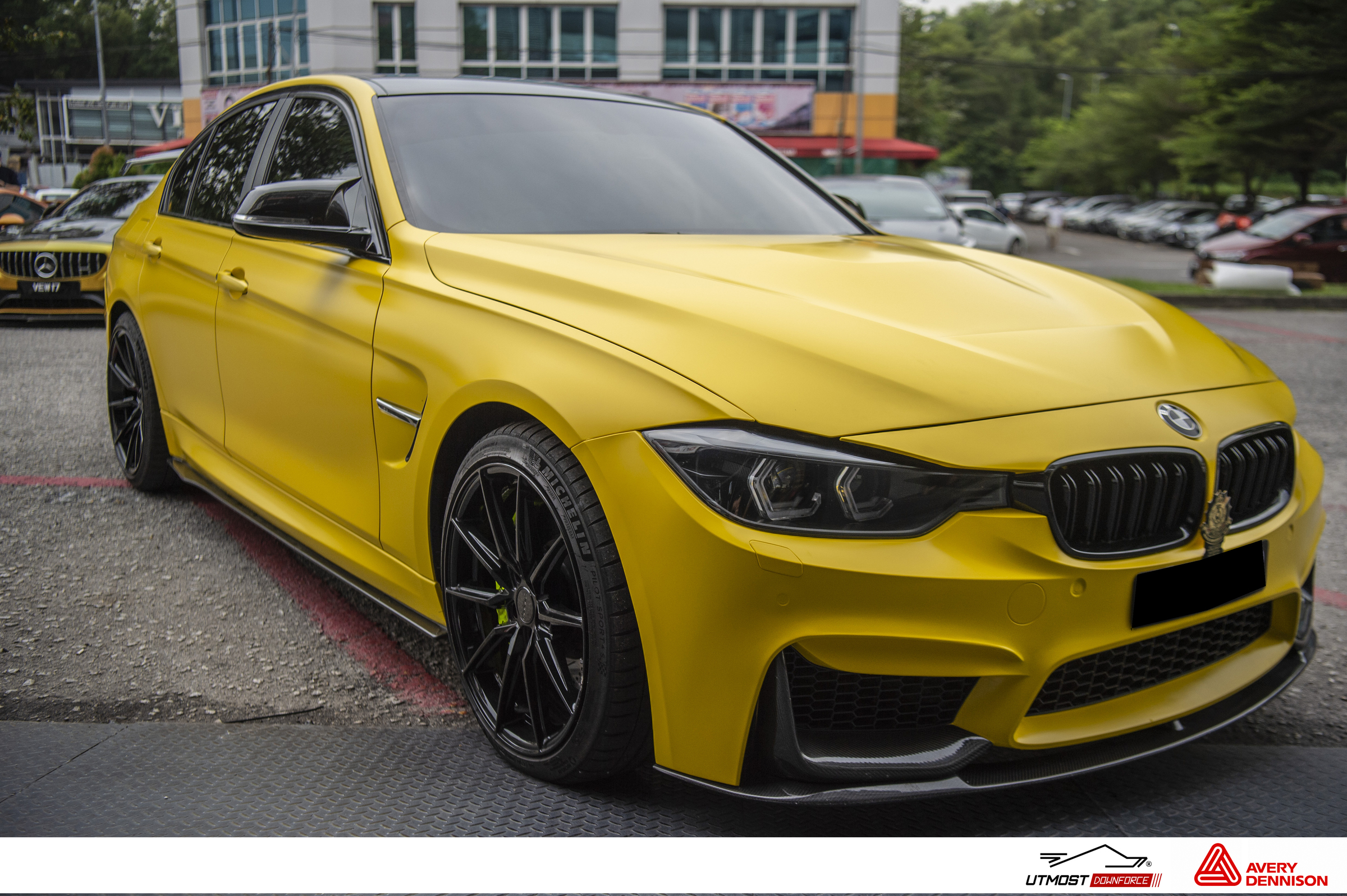 A car wrapped in Satin Yellow, Satin film by Avery Dennison